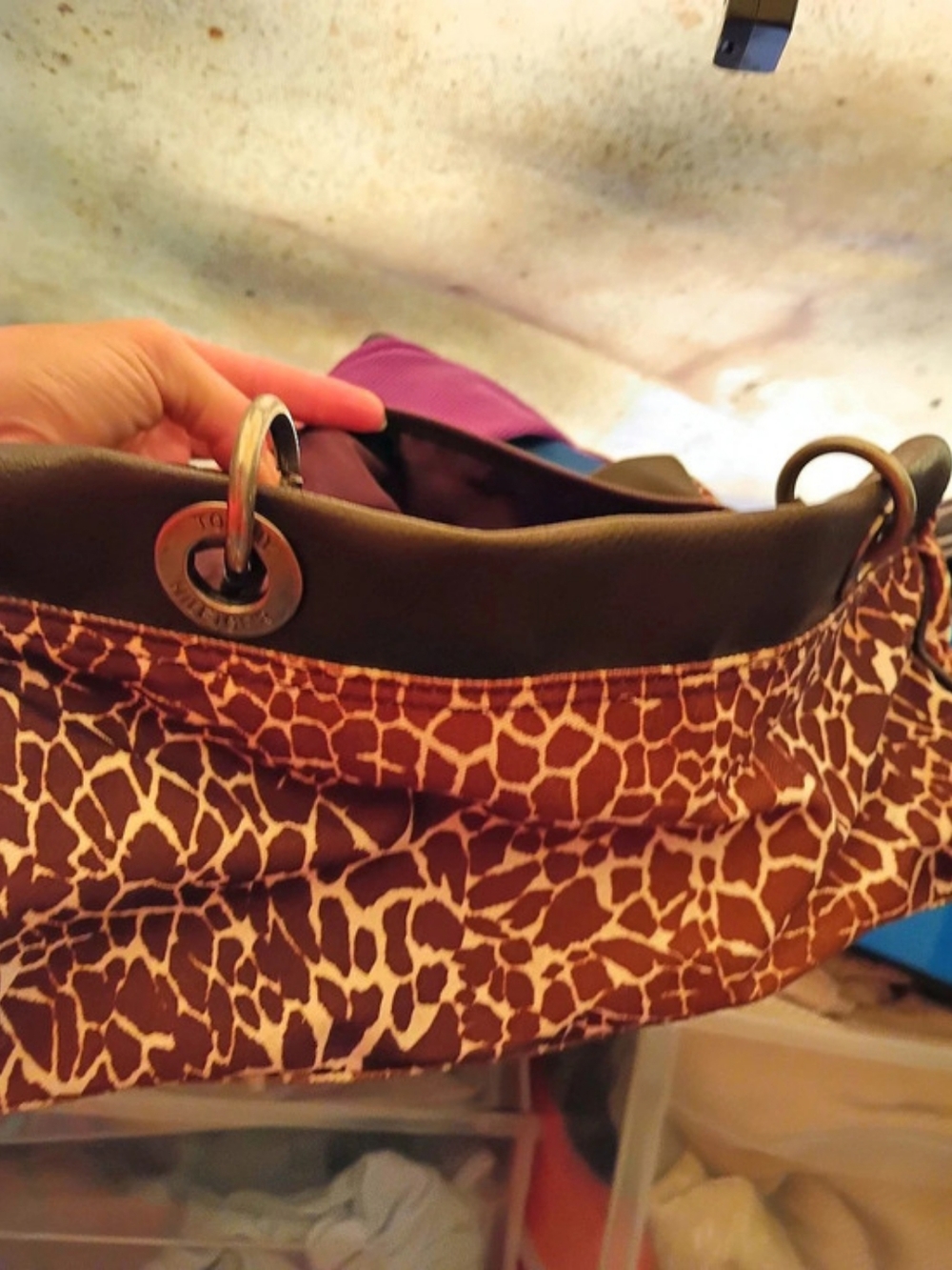 Tommy Hilfiger Animal Print Shoulder Bag in Brown & Purple